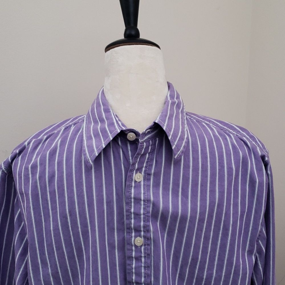 Mossimo Supply Co. Men's Athletic Fit Striped (Purple, White) Shirt, Size Medium